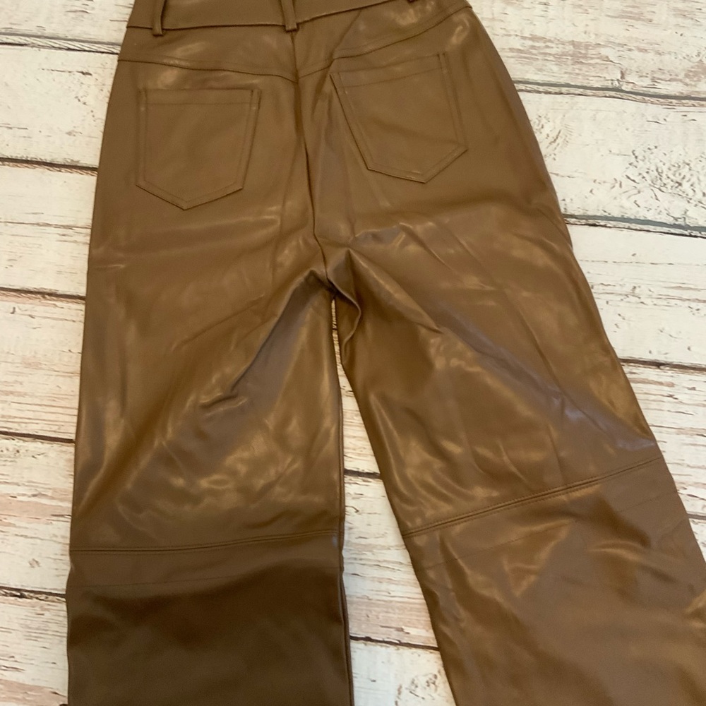 SHEIN Petite XXS Brown Faux Leather Pants Straight Leg Espresso Coffee Aesthetic - Picture 3 of 3